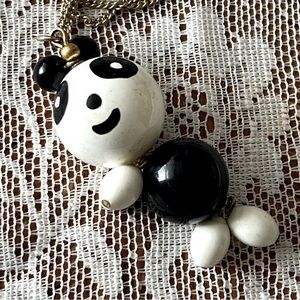 🐼 Vintage Articulated Wood Panda Pendant Necklace Cute
